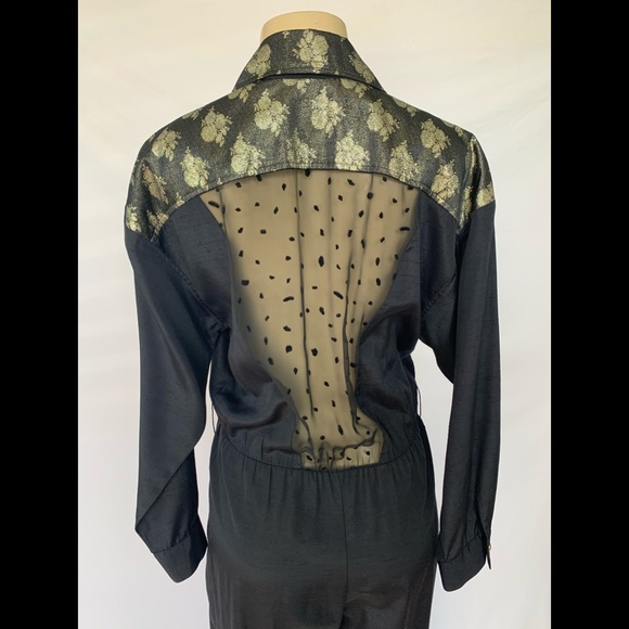 VTG Jon Wesley Sz 8 Black W/Gold Flowers Jumpsuit - Picture 5 of 8